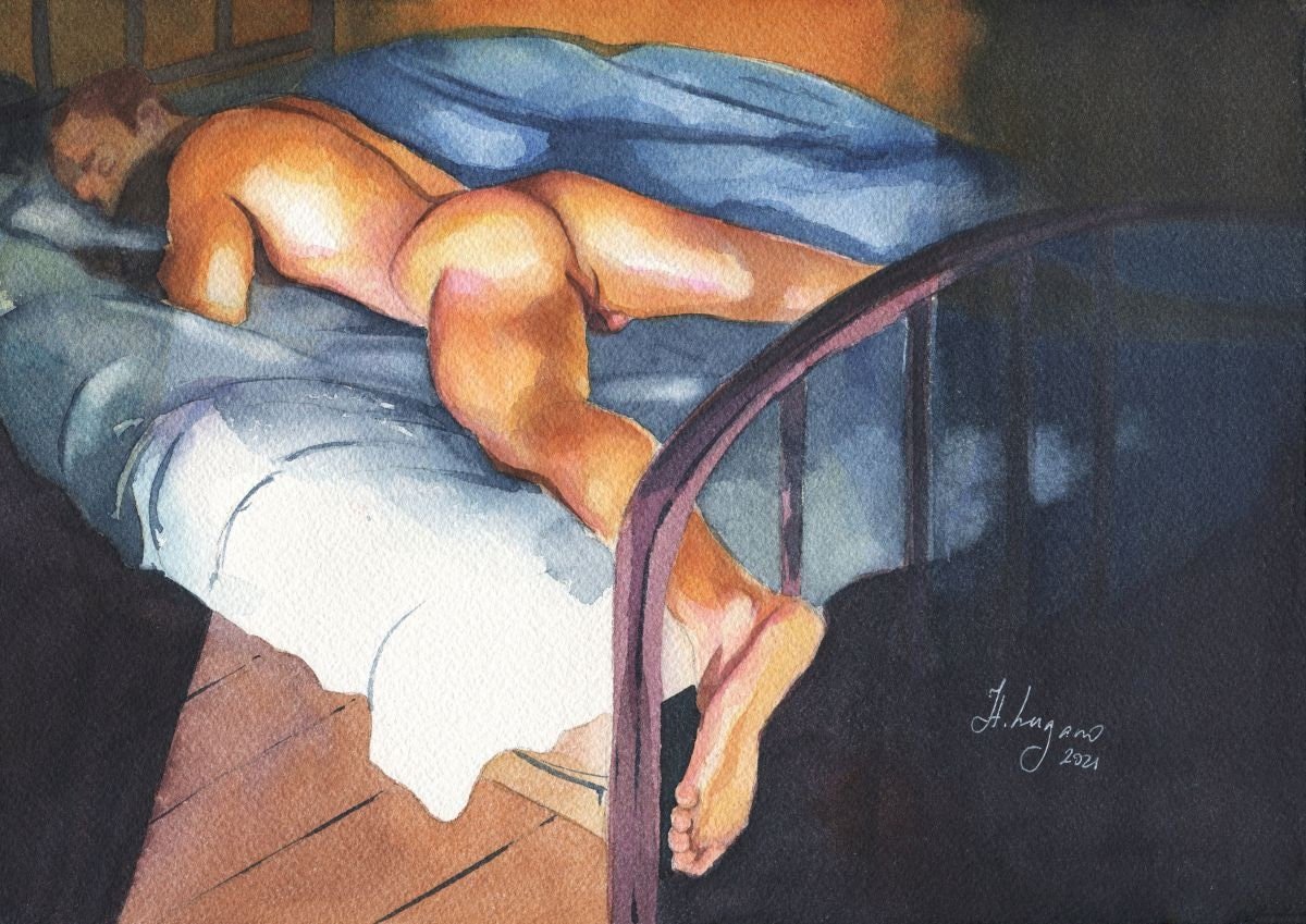PRINT of Original Art Work Watercolor Painting "Sleeping guy"