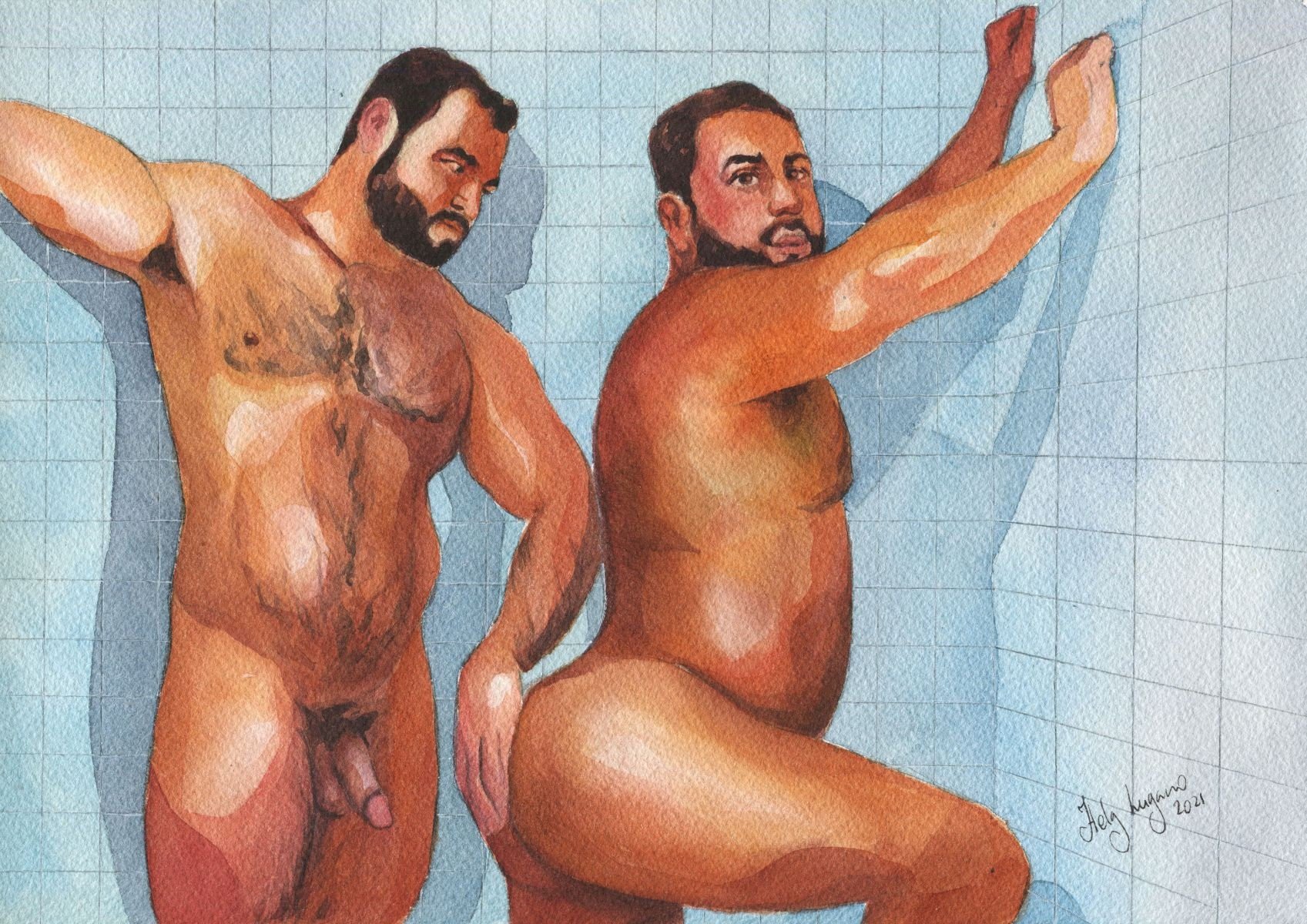 PRINT of Original Art Work Watercolor Painting "Shower 21"