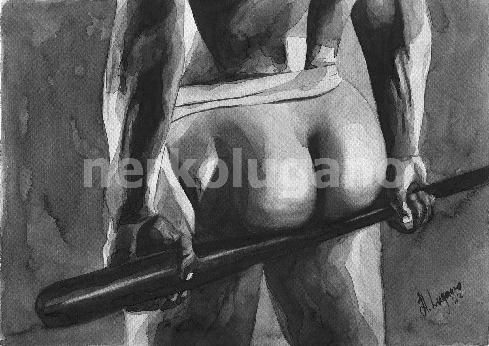 PRINT of Original Art Work Watercolor Painting "Man with a bat"
