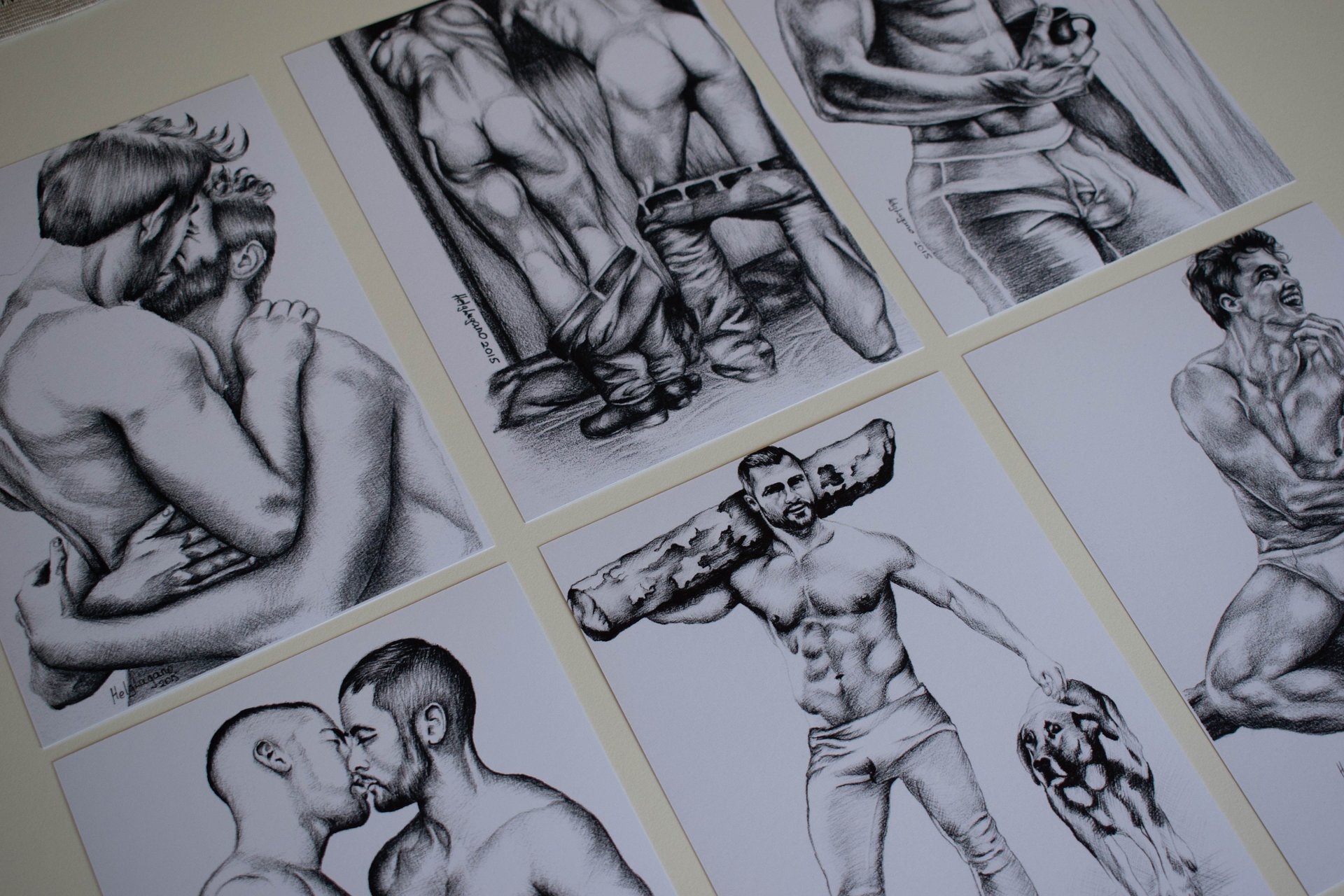 Set of 6 cards 5x7" from Helg Lugano pencil drawings