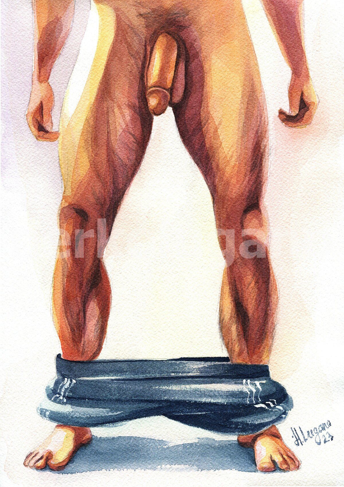 PRINT of Original Art Work Watercolor Painting "Pants down"