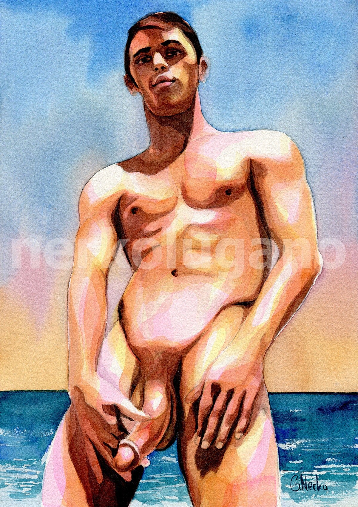 PRINT of Original Art Work Watercolor Painting "On the beach 20"