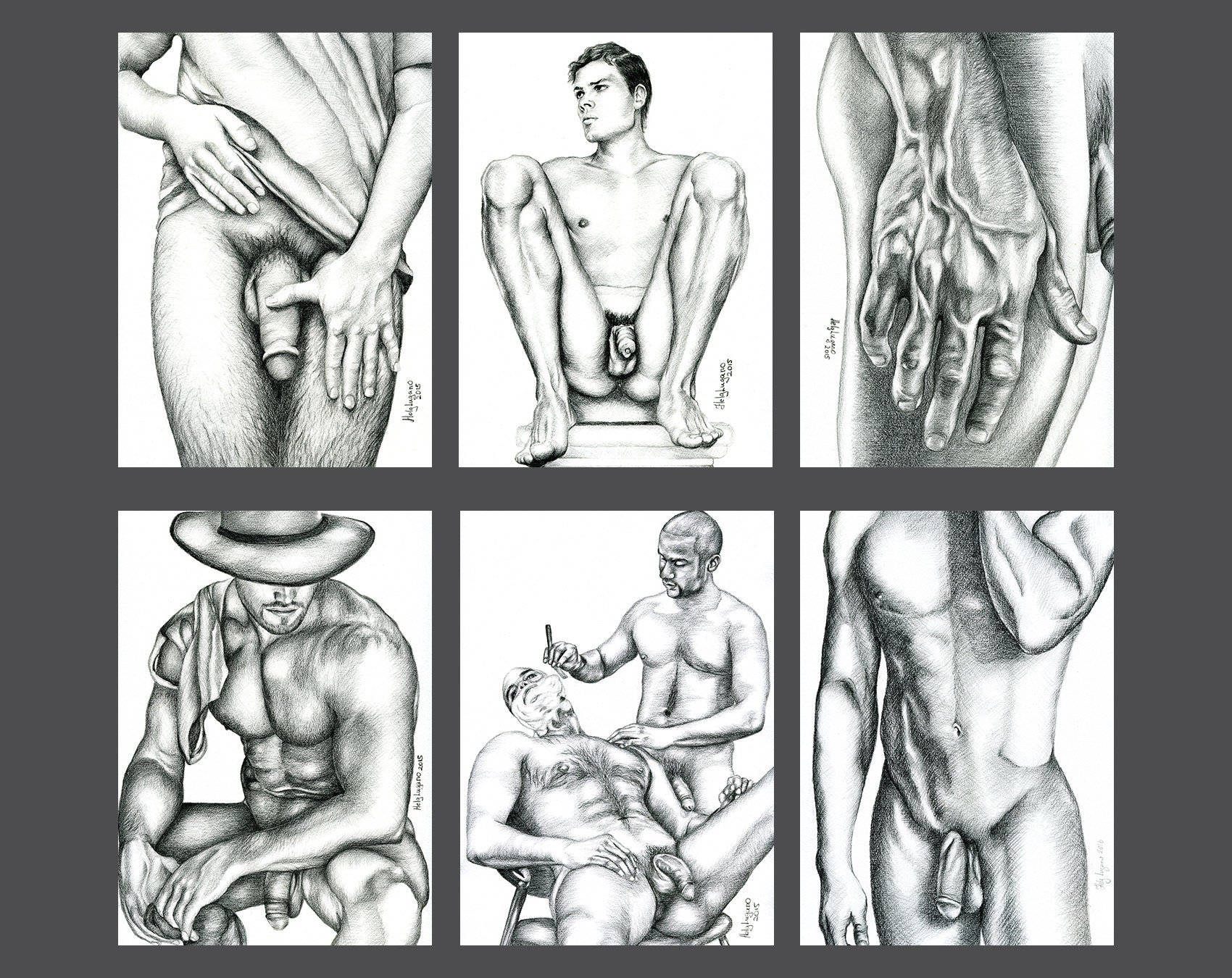 Set of 6 cards 5x7" from Helg Lugano pencil drawings