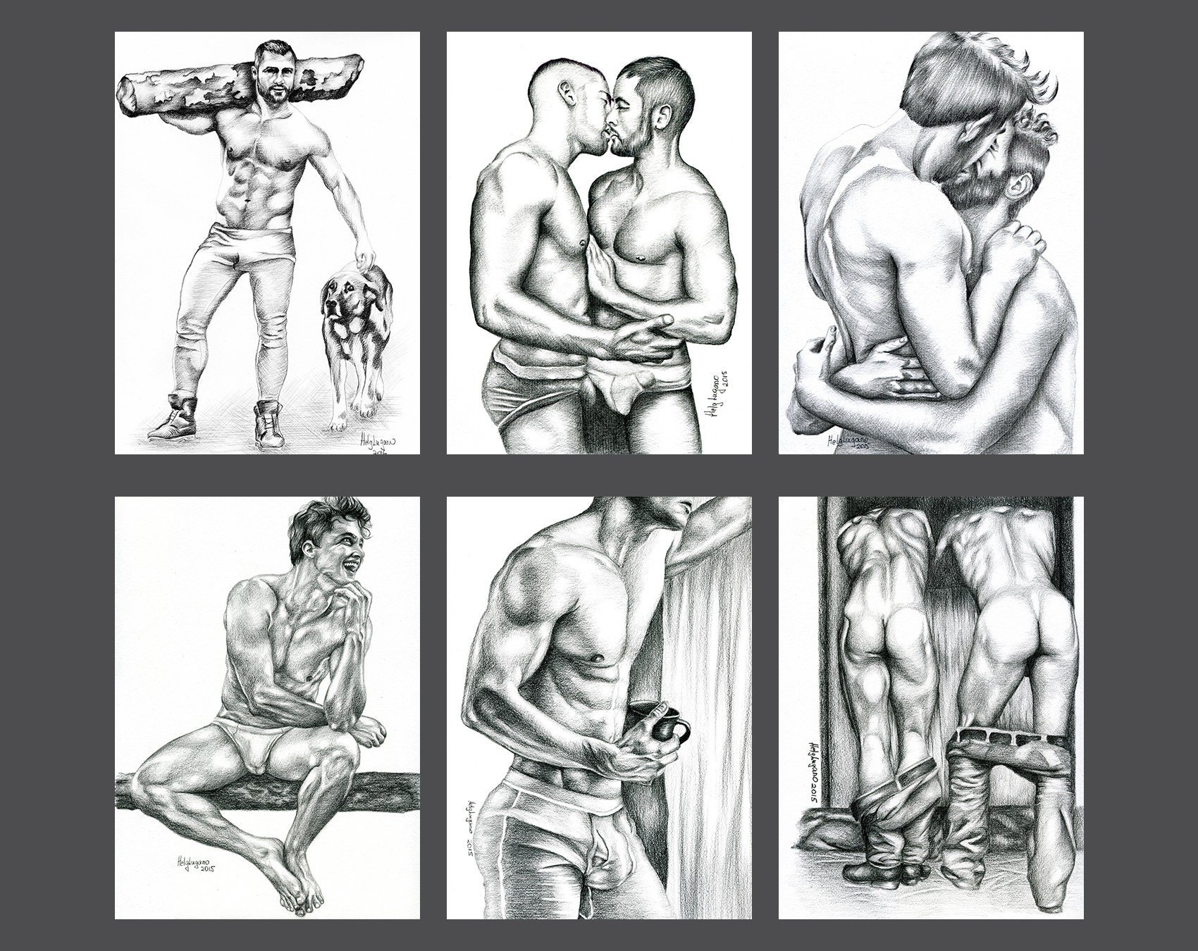 Set of 6 cards 5x7" from Helg Lugano pencil drawings