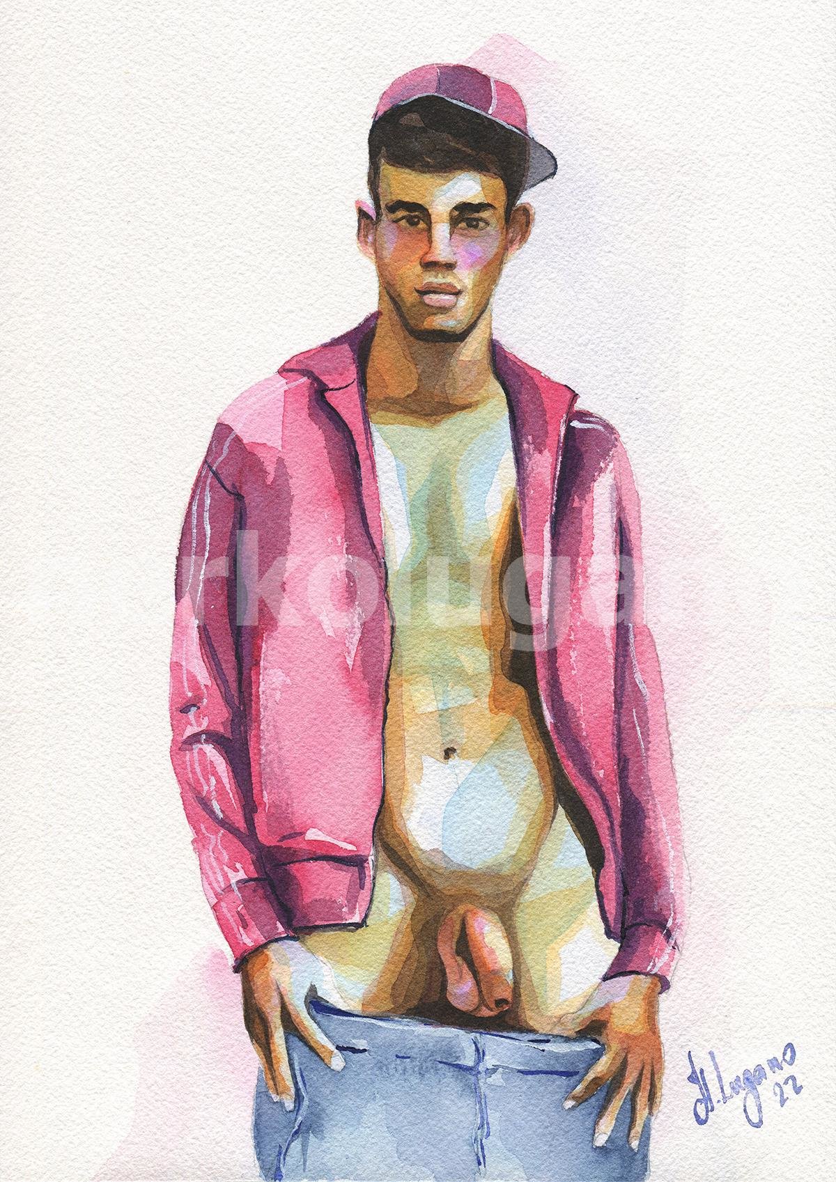 PRINT of Original Art Work Watercolor Painting "Guy in a cap"