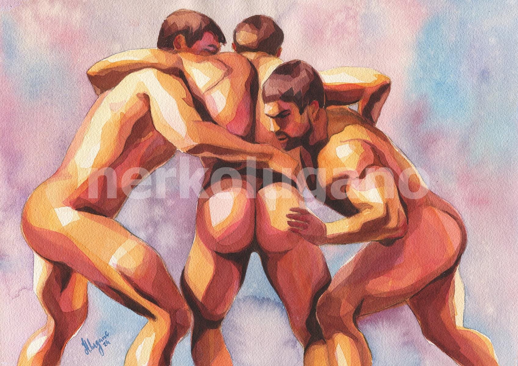 PRINT of Original Art Work Watercolor Painting "Trio in Motion"
