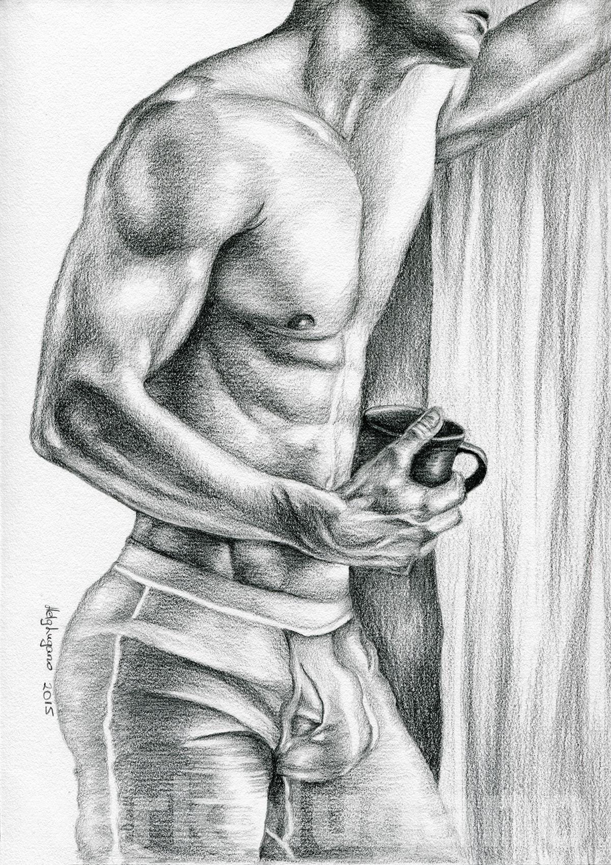 PRINT of Original Art Work Pencil Drawing "Morning coffee"