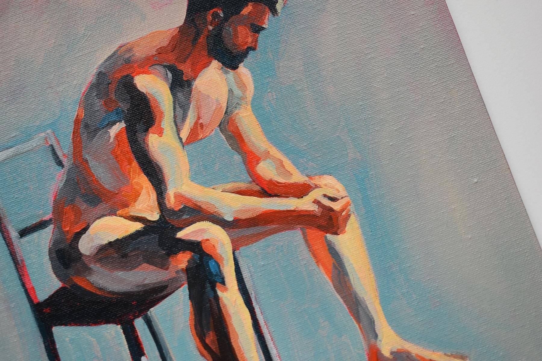 Original Hand painted Oil Painting on canvas Erotic Male Man Nude Gay