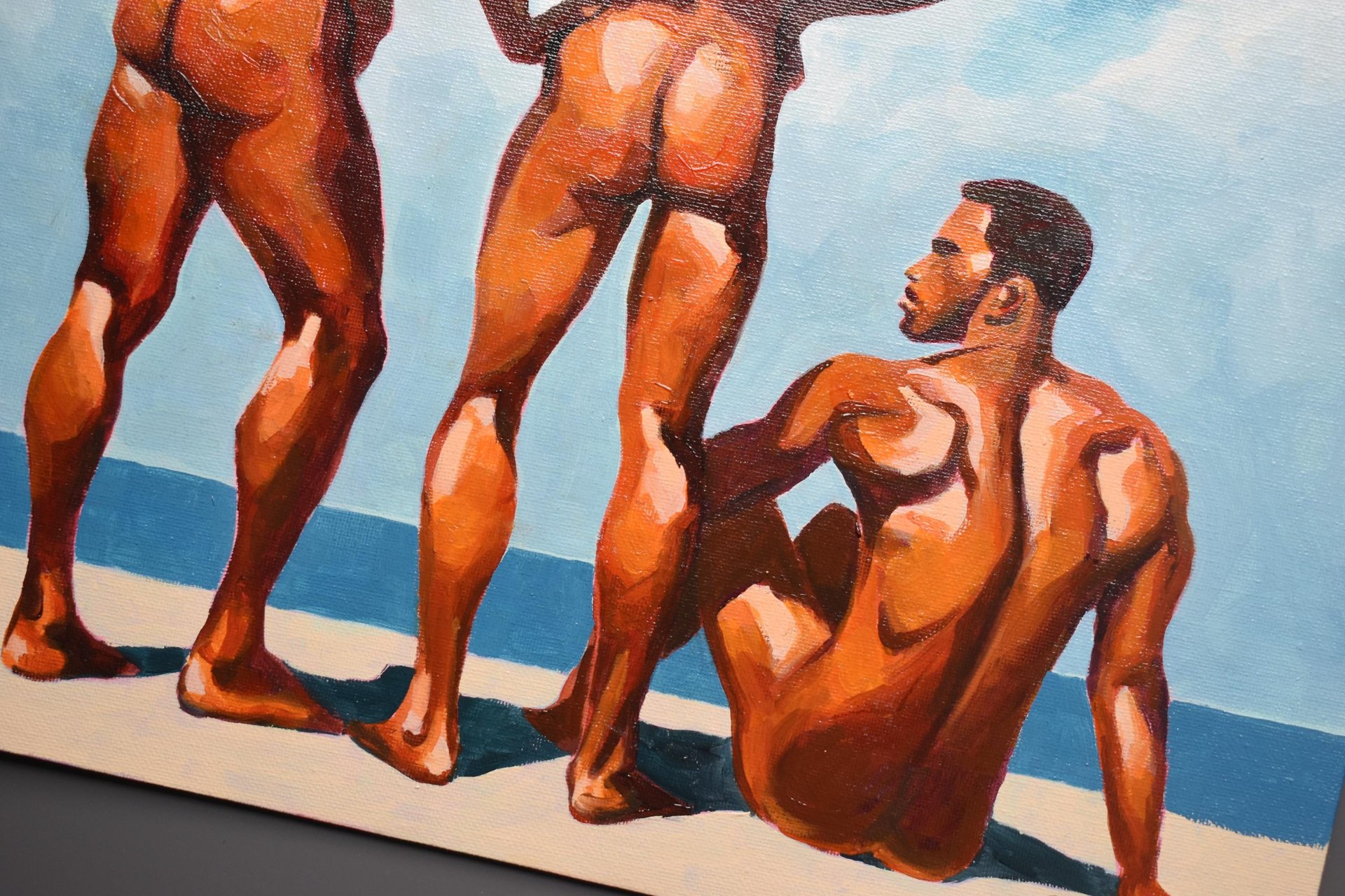 Original Hand painted Oil Painting on canvas Erotic Male Man Nude Gay
