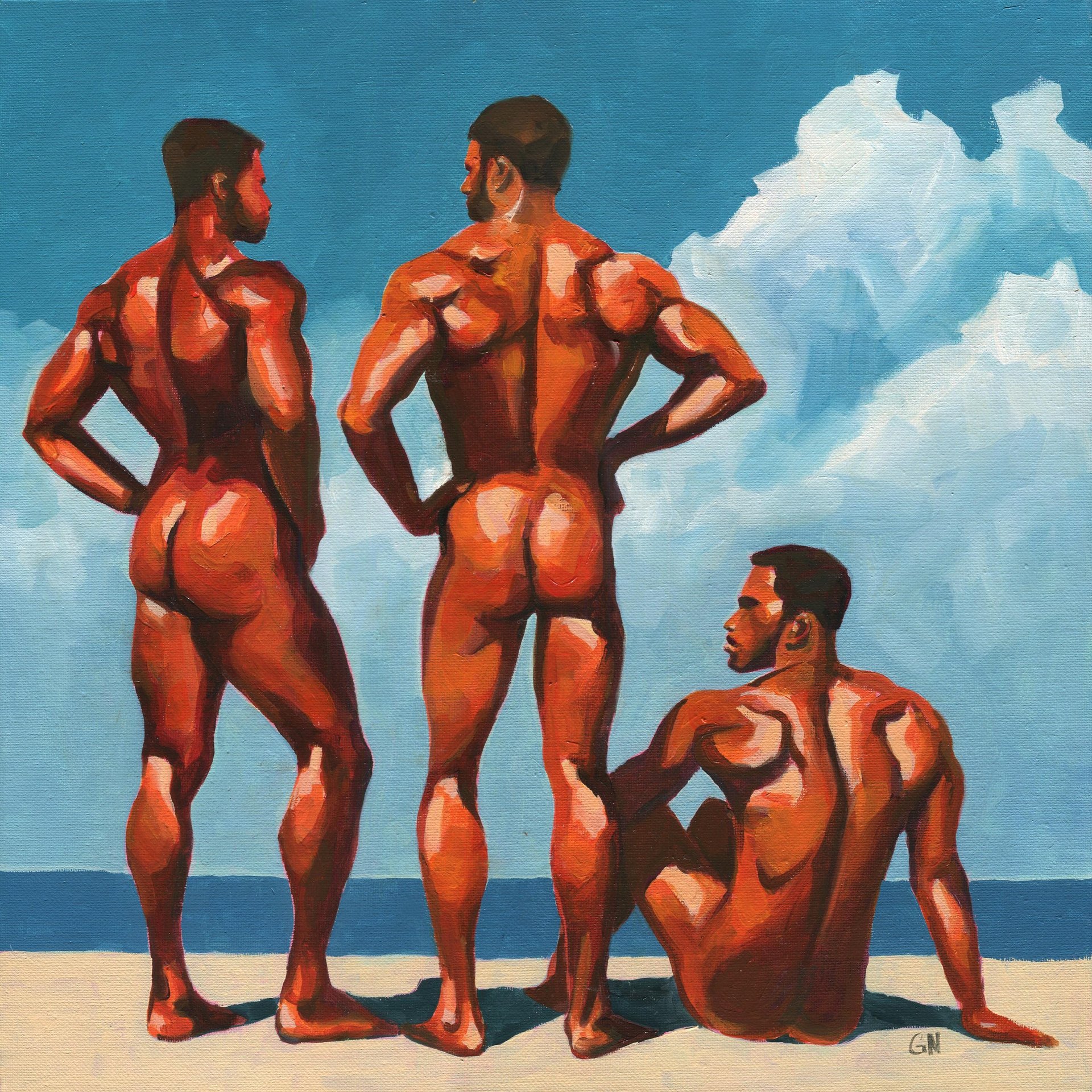 Original Hand painted Oil Painting on canvas Erotic Male Man Nude Gay
