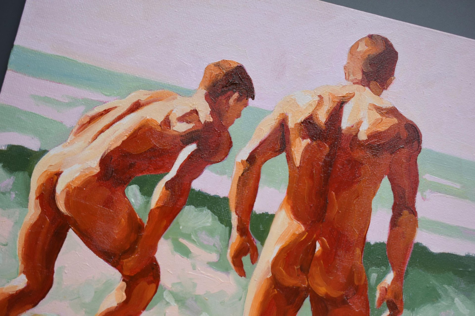 Original Hand painted Oil Painting on canvas Erotic Male Man Nude Gay
