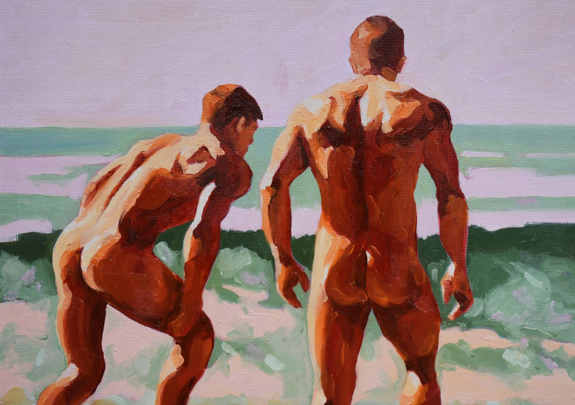 Original Hand painted Oil Painting on canvas Erotic Male Man Nude Gay