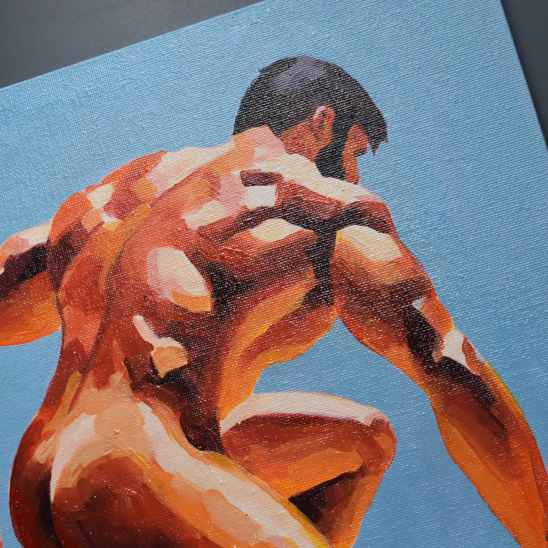 Original Hand painted Oil Painting on canvas Erotic Male Man Nude Gay