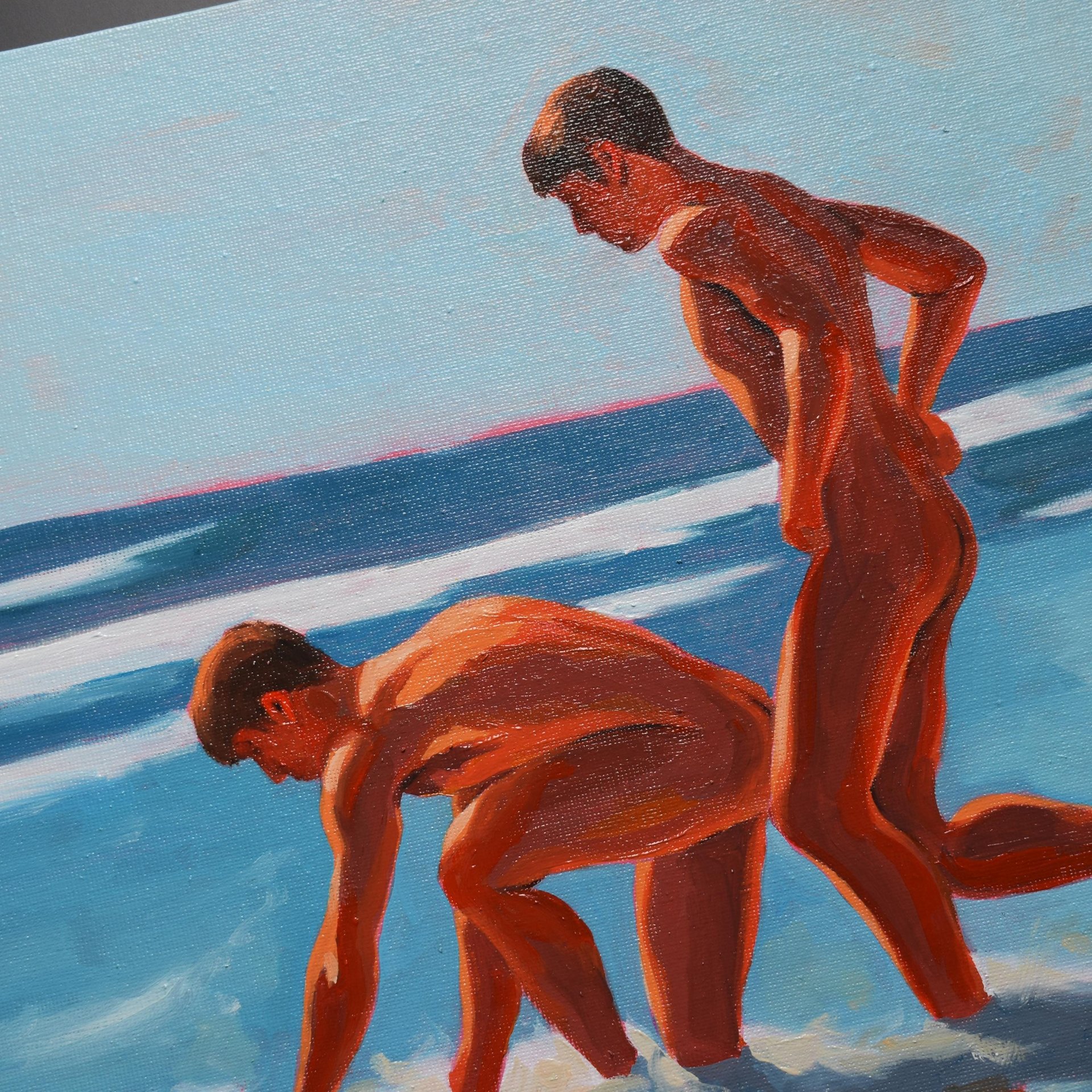 Original Hand painted Oil Painting on canvas Erotic Male Man Nude Gay