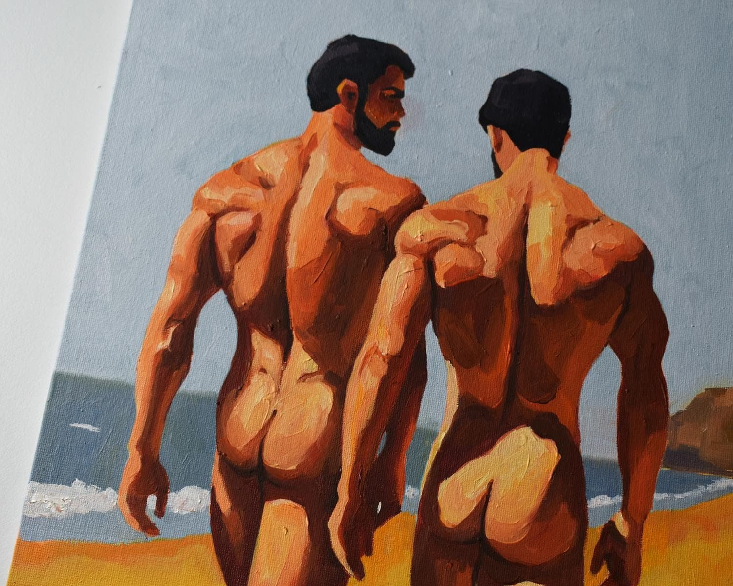 Original Hand painted Oil Painting on canvas Erotic Male Man Nude Gay