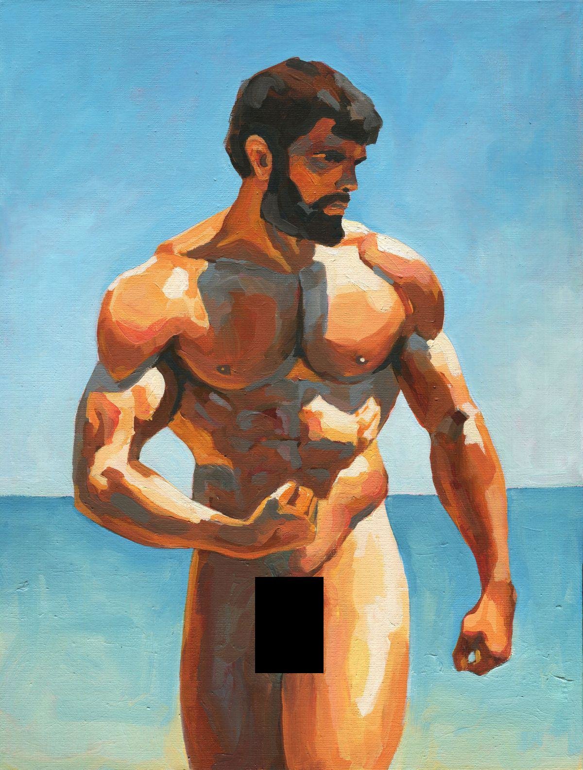 Original Hand painted Oil Painting on canvas Erotic Male Man Gay
