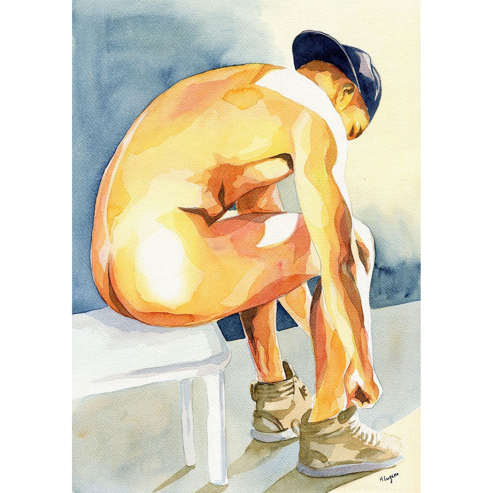 PRINT of Original Art Work Watercolor Painting Gay Male Nude "Light 2"