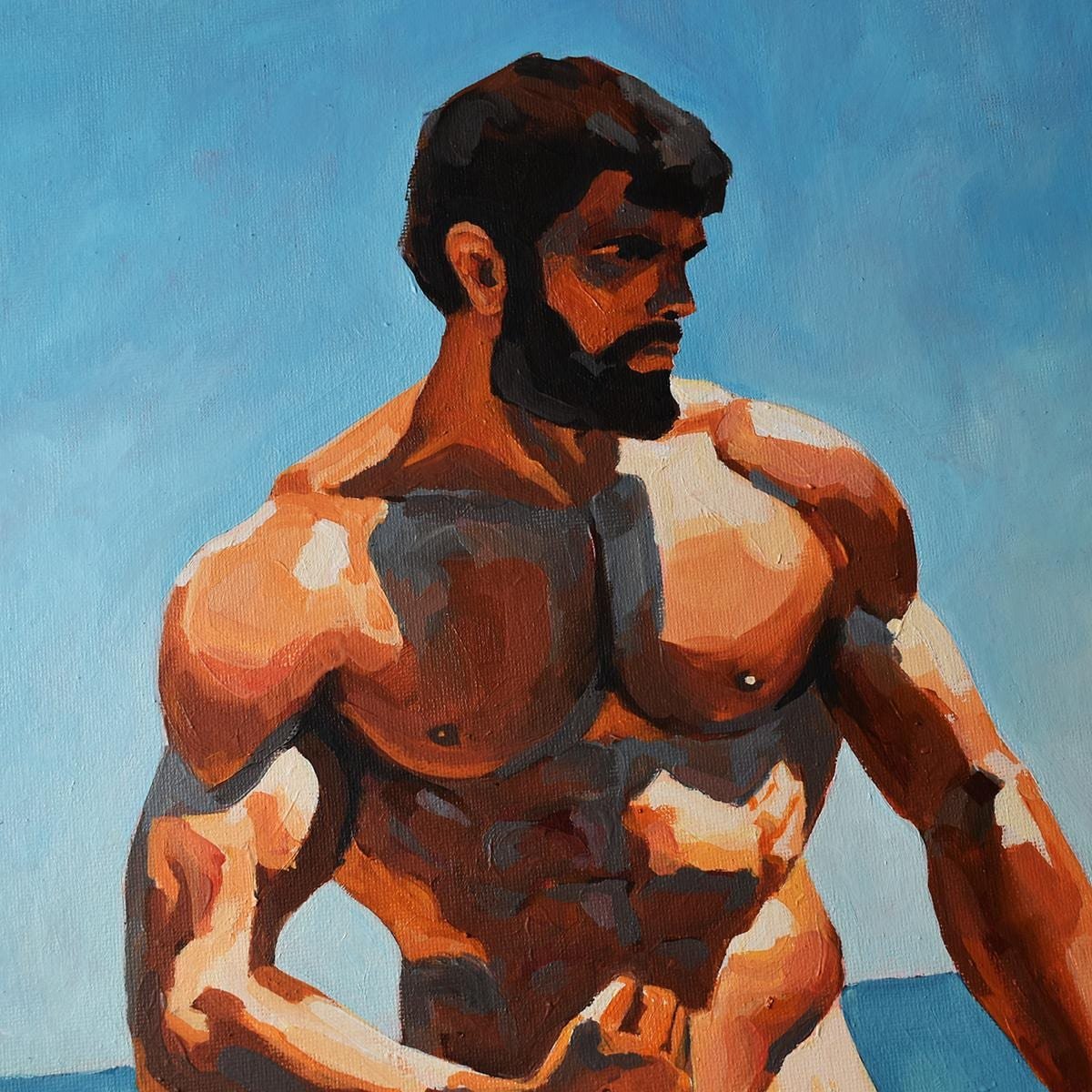 Original Hand painted Oil Painting on canvas Erotic Male Man Gay