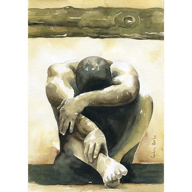 PRINT of Original Art Work Watercolor Painting Gay Male Nude "Under pressure"