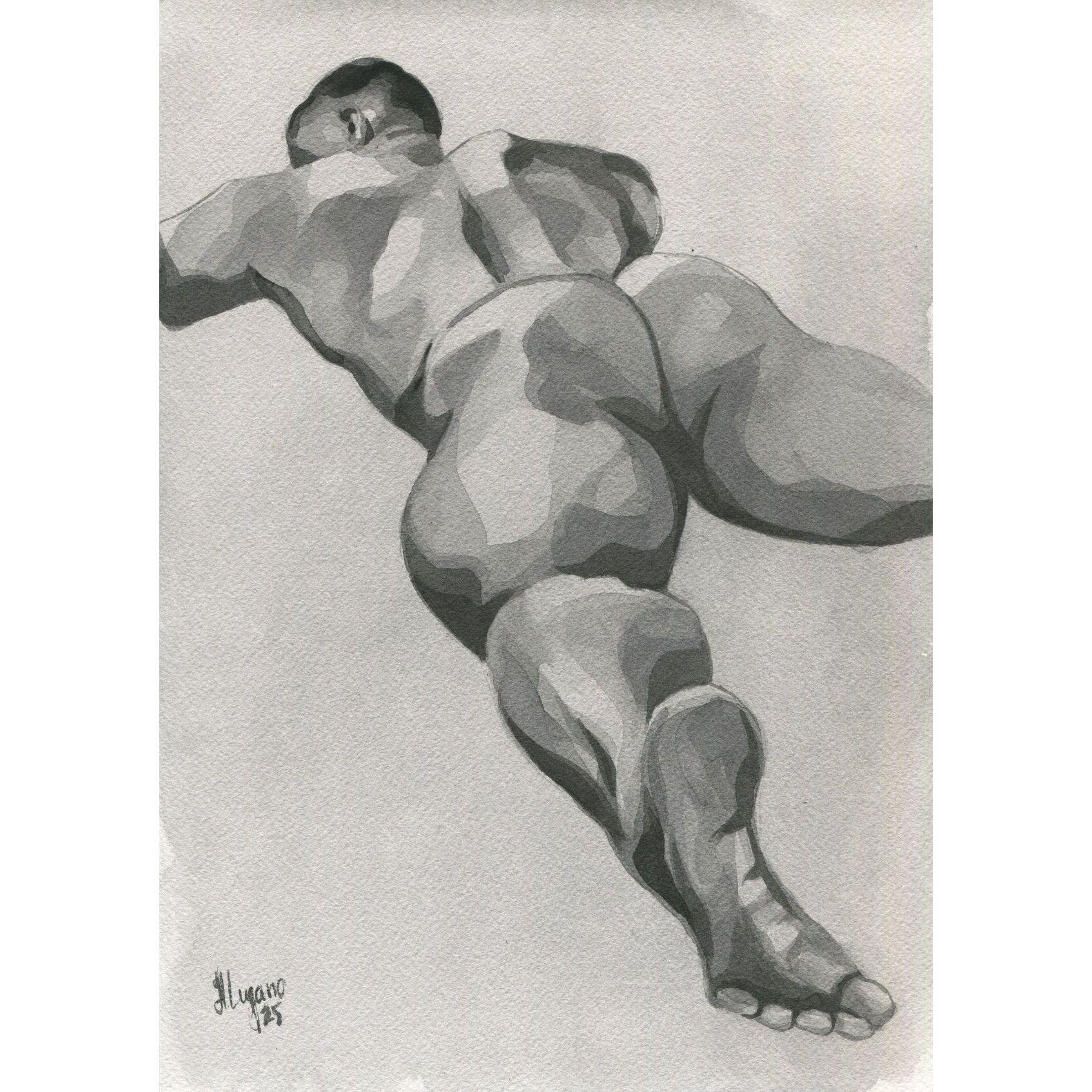 PRINT of Original Art Work Watercolor Painting Gay Male Nude "Solitude"
