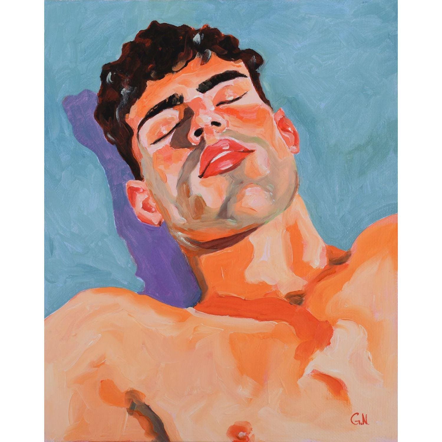 Original Hand painted Oil Painting on canvas Male Portrait  Man Gay