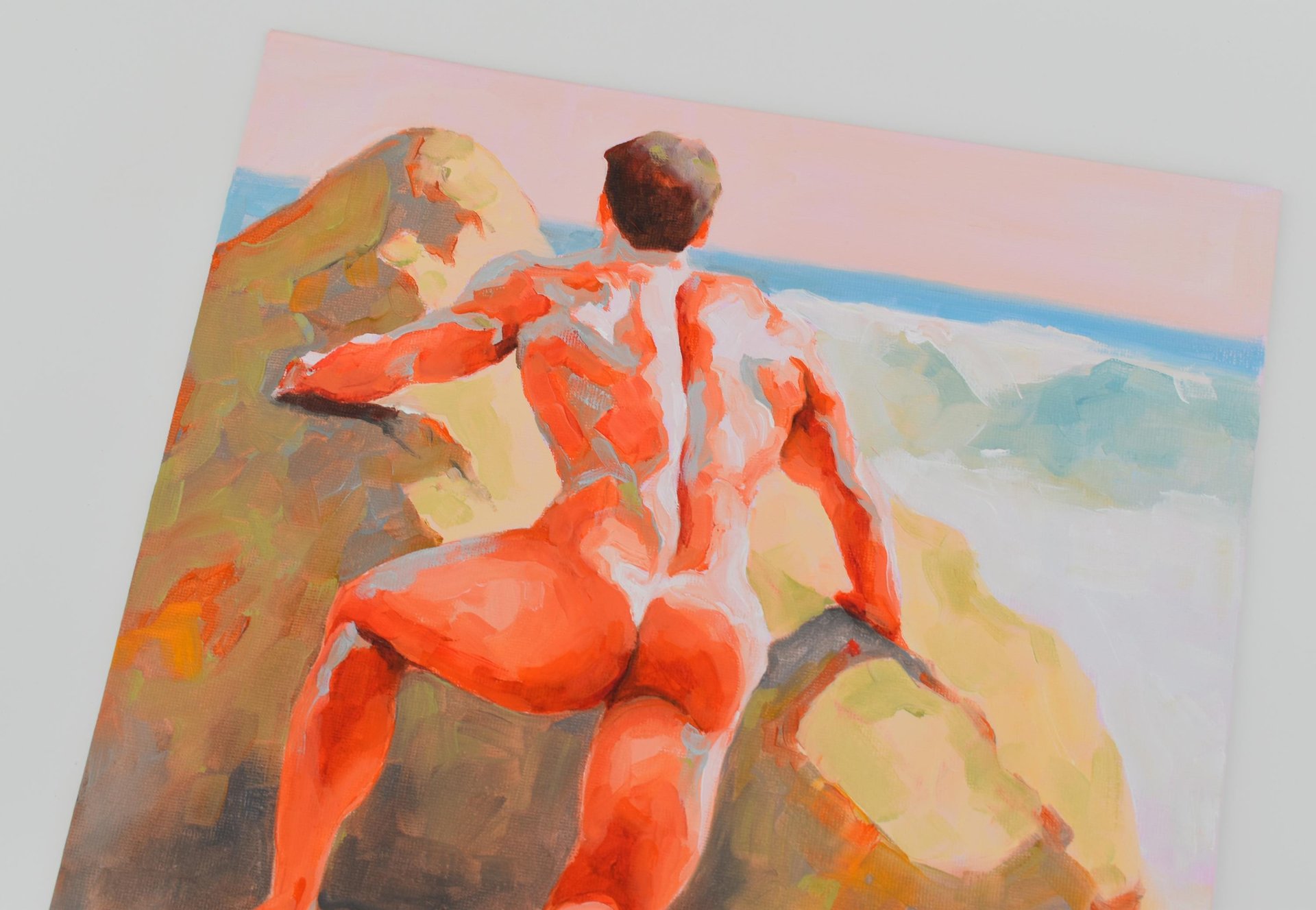 Original Hand painted Oil Painting on canvas Erotic Male Man Nude Gay