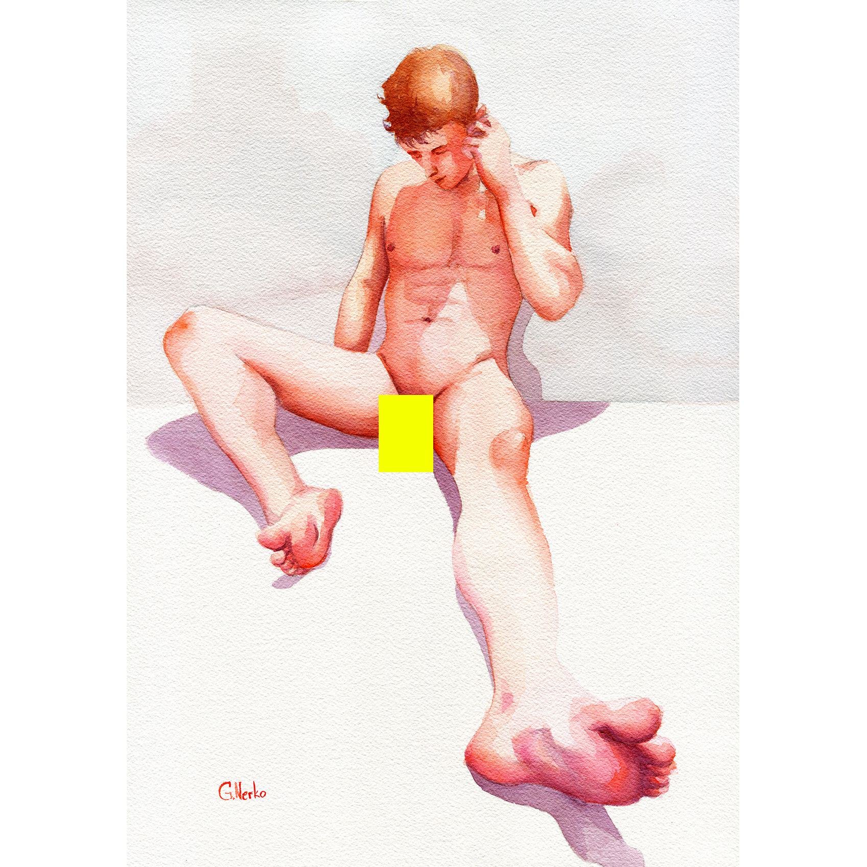 Unique Gay Man Art - Original Watercolor Painting on A3 Paper, 12x16 Inches