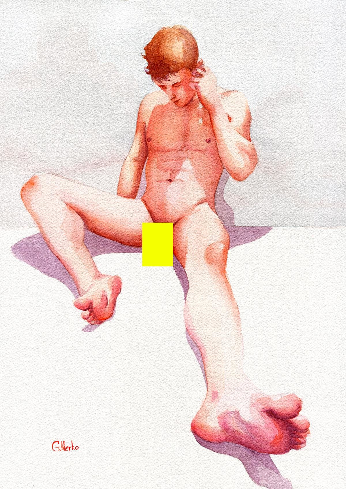 Unique Gay Man Art - Original Watercolor Painting on A3 Paper, 12x16 Inches