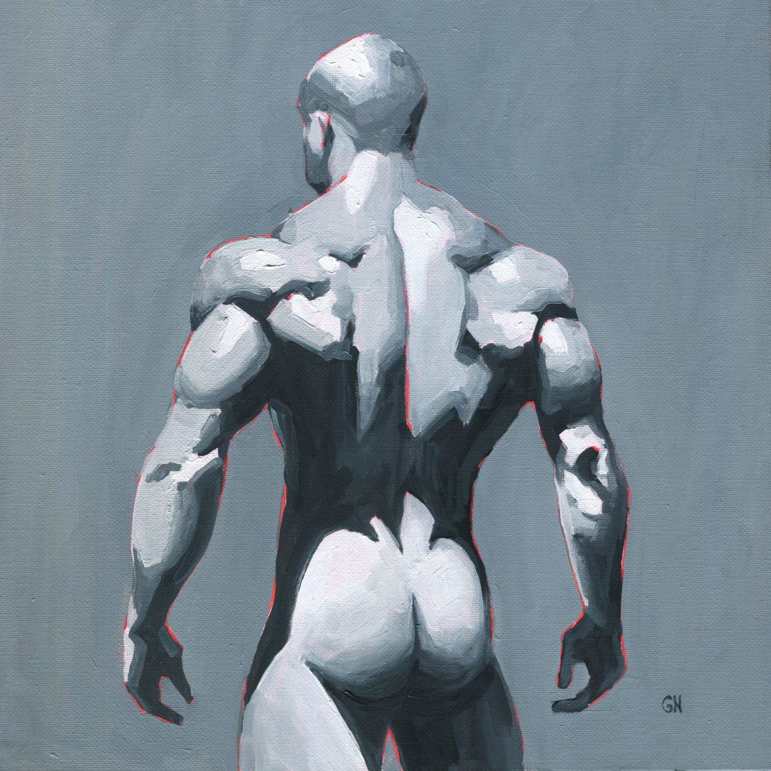 Original Hand painted Oil Painting on canvas Erotic Male Man Nude Gay
