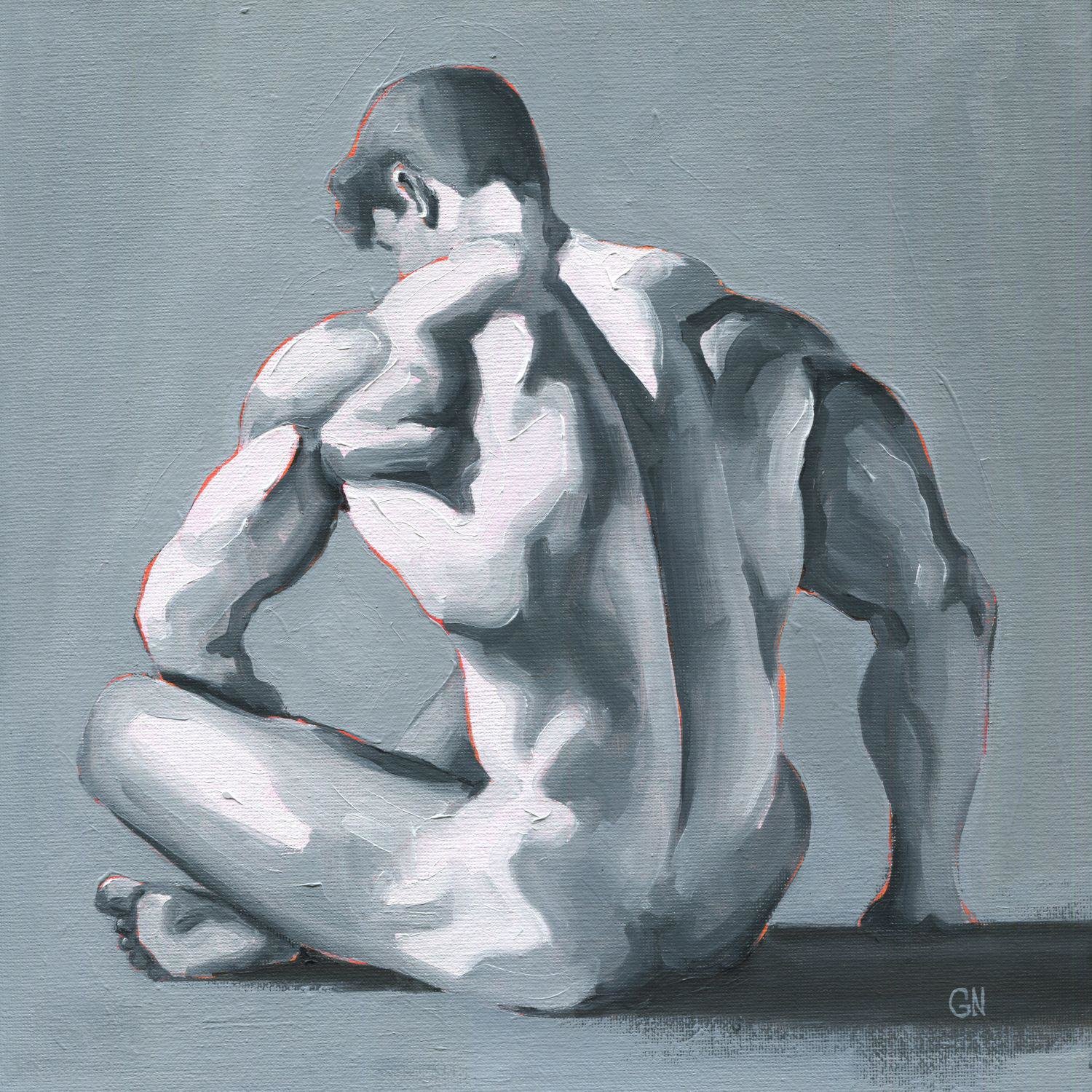 Original Hand painted Oil Painting on canvas Erotic Male Man Nude Gay