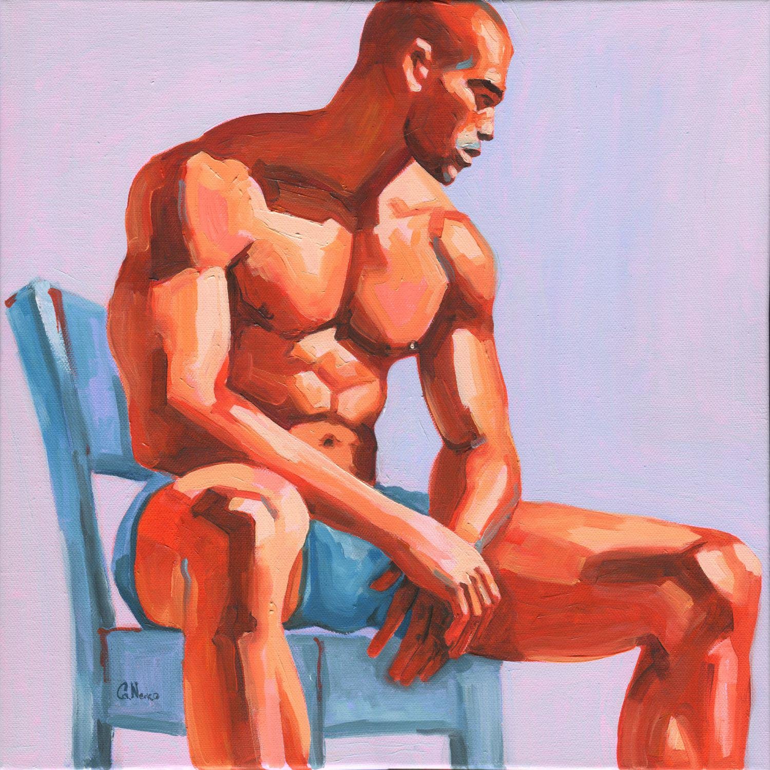 Original Hand painted Oil Painting on canvas Erotic Male Man Nude Gay