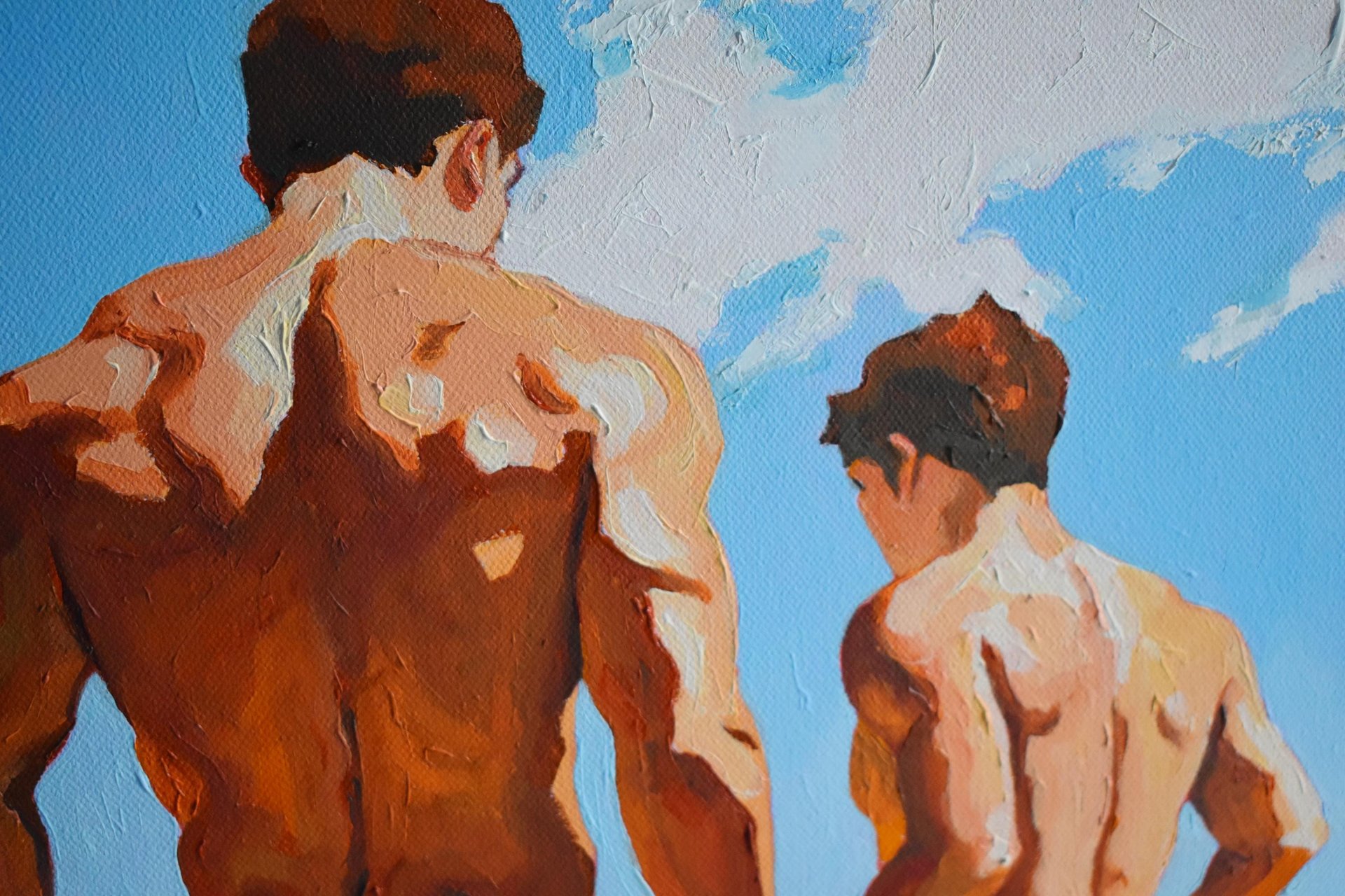 Original Hand painted Oil Painting on canvas Erotic Male Man Nude Gay