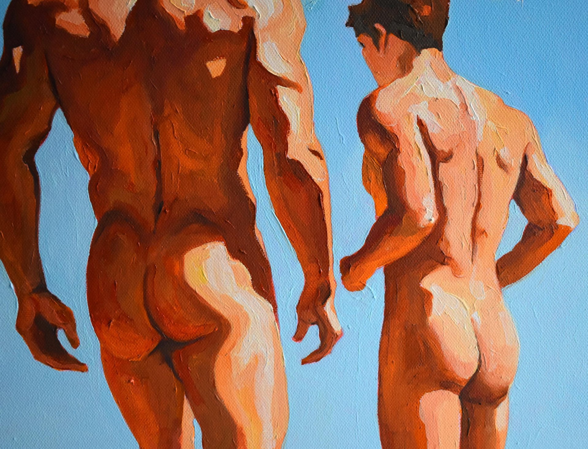 Original Hand painted Oil Painting on canvas Erotic Male Man Nude Gay