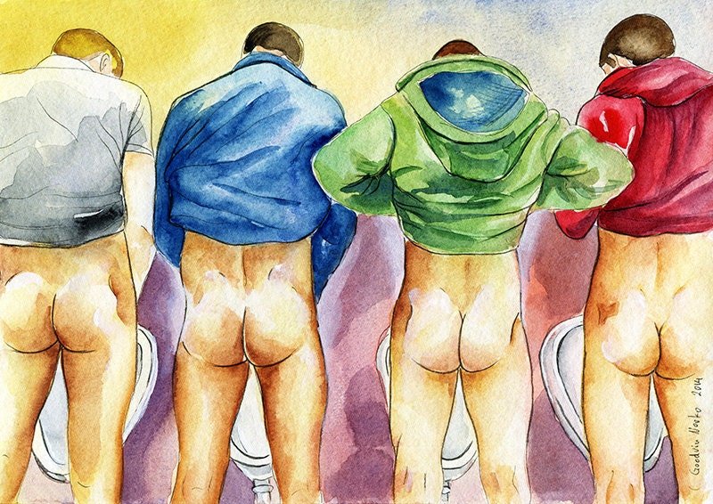 PRINT of Original Art Work Watercolor Painting "Public toilet 7"