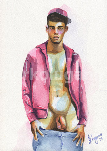 PRINT of Original Art Work Watercolor Painting "Guy in a cap"