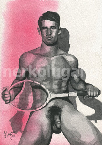 PRINT of Original Art Work Watercolor Painting "Tennis player"