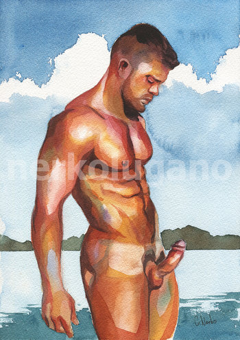 PRINT of Original Art Work Watercolor Painting "By the shore"