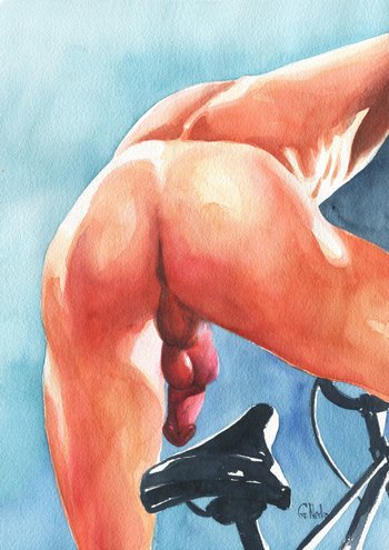 12x16" Original Hand painted Artwork Watercolor Painting Gay Man Male Nude A3
