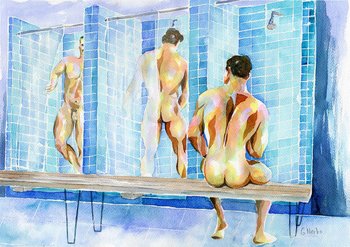 PRINT of Original Art Work Watercolor Painting "Locker room"