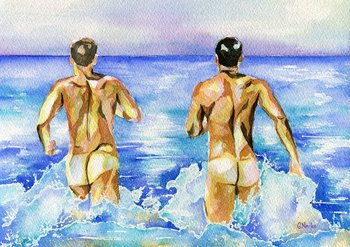 PRINT Original Art Work Watercolor Painting "Beach pleasure"