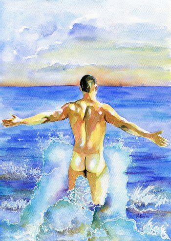 PRINT of Original Art Work Watercolor Painting "First wave"