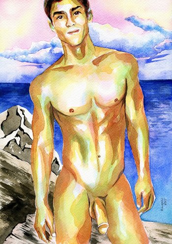 PRINT Original Art Work Watercolor Painting "Sea rocks"