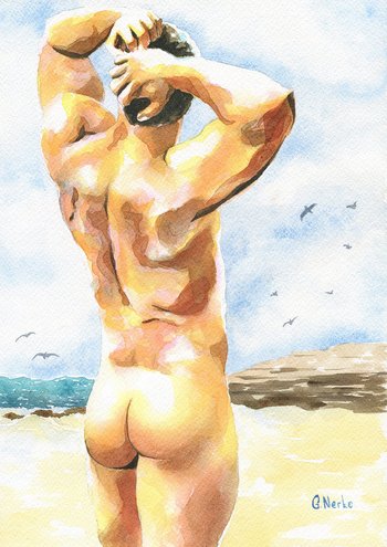 Print of Original Artwork Watercolor Painting "Deserted beach"