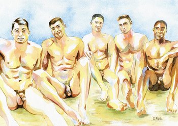 PRINT Original Art Work Watercolor Painting "Beach party 3"