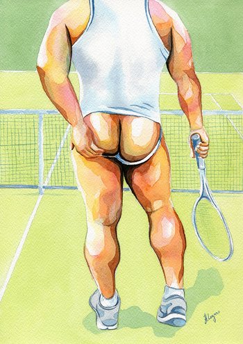 PRINT of Original Art Work Watercolor Painting "Tennis lesson"