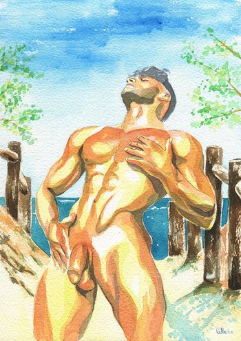 PRINT of Original Art Work Watercolor Painting "Hot day"