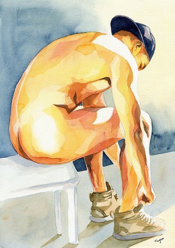 PRINT of Original Art Work Watercolor Painting Gay Male Nude "Light"