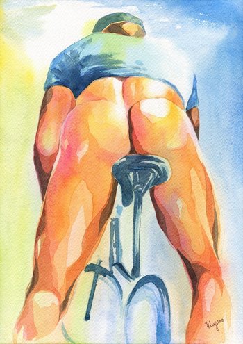 PRINT Original Art Work Watercolor Painting "Cyclist"