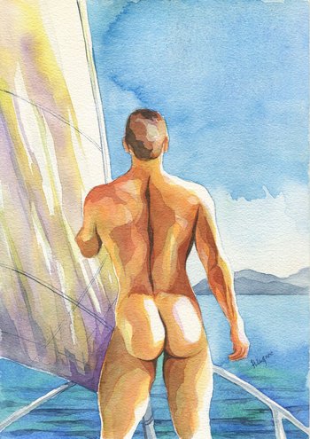 PRINT Original Art Work Watercolor Painting "Sailing"