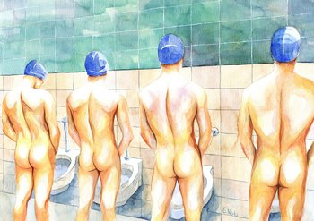 PRINT Original Art Work Watercolor Painting "Public toilet 21"